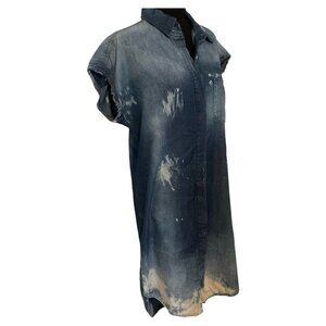 Nsf Bleached Distressed Denim Jean Chambray Button Down Mid Dress Small Western
